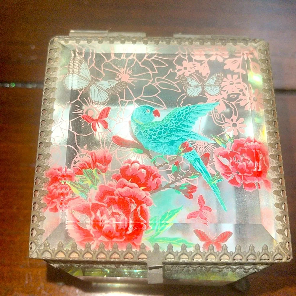 Besutiful Bird  glass jewelry Box.
